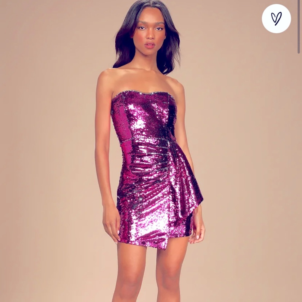 Look Like a Star Magenta Multi Reversible Sequin Strapless Dress